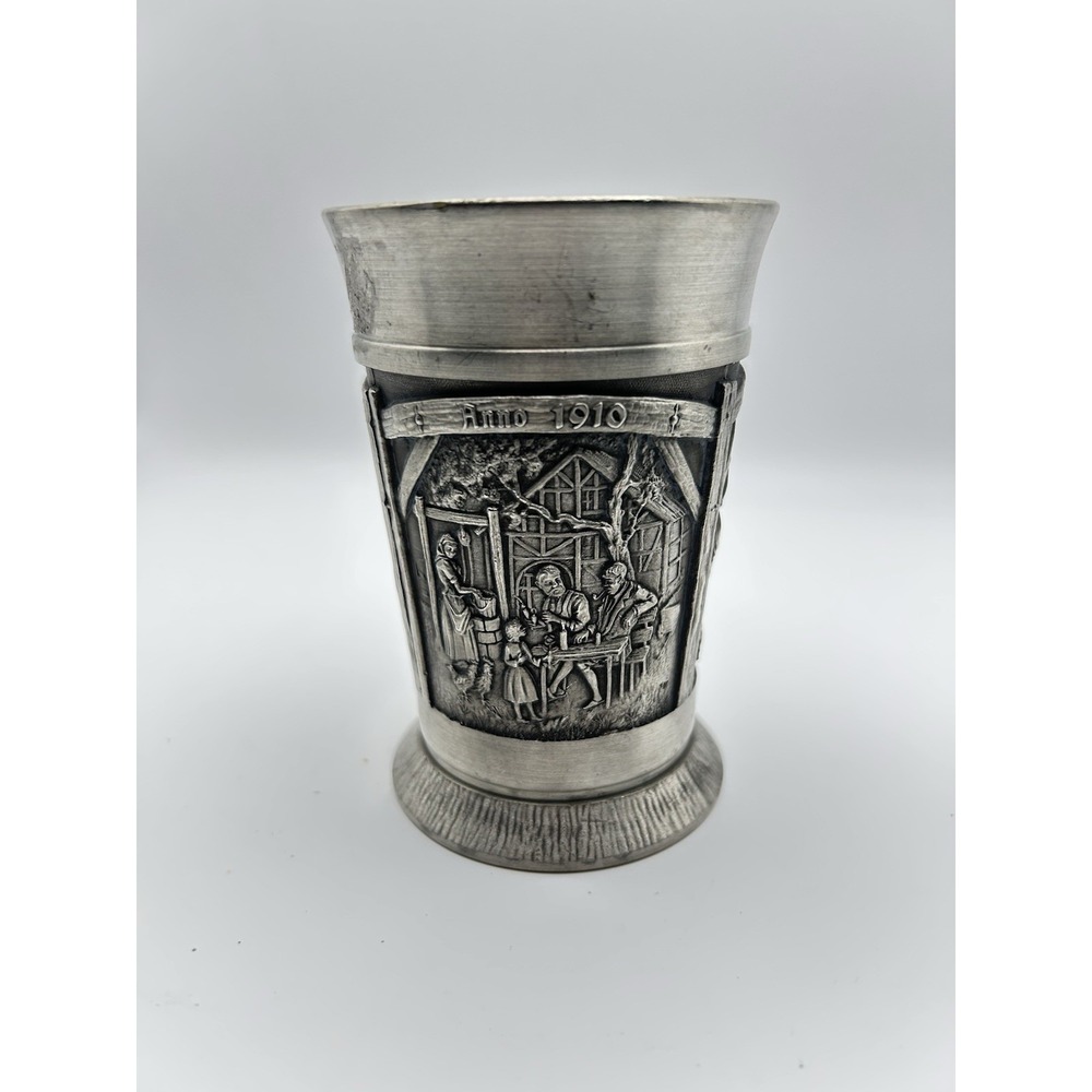 Vintage 95% Pewter Beaker Cup Relief Scenes Anno 1765 1870 1910 Zinn‎ Etain Pur